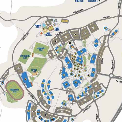 Map of Embry-Riddle's Prescott Campus including buildings, facilities, parking, and more