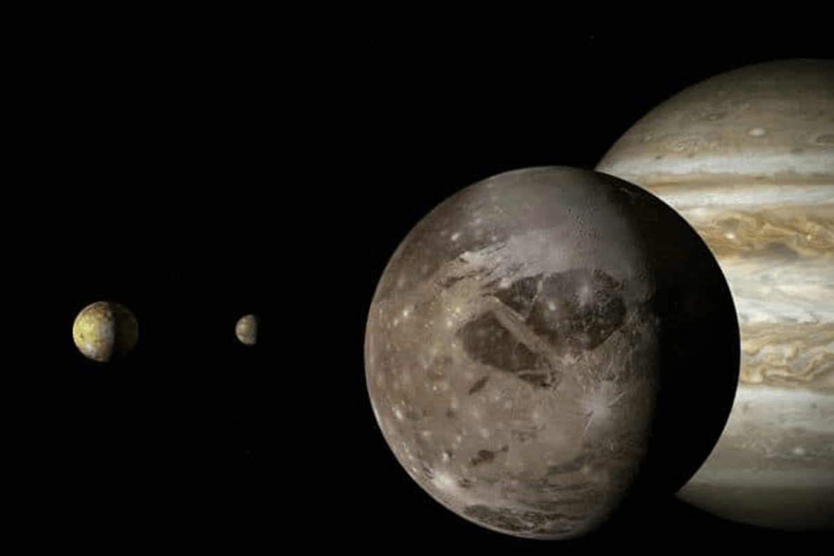 A space view of two moons.